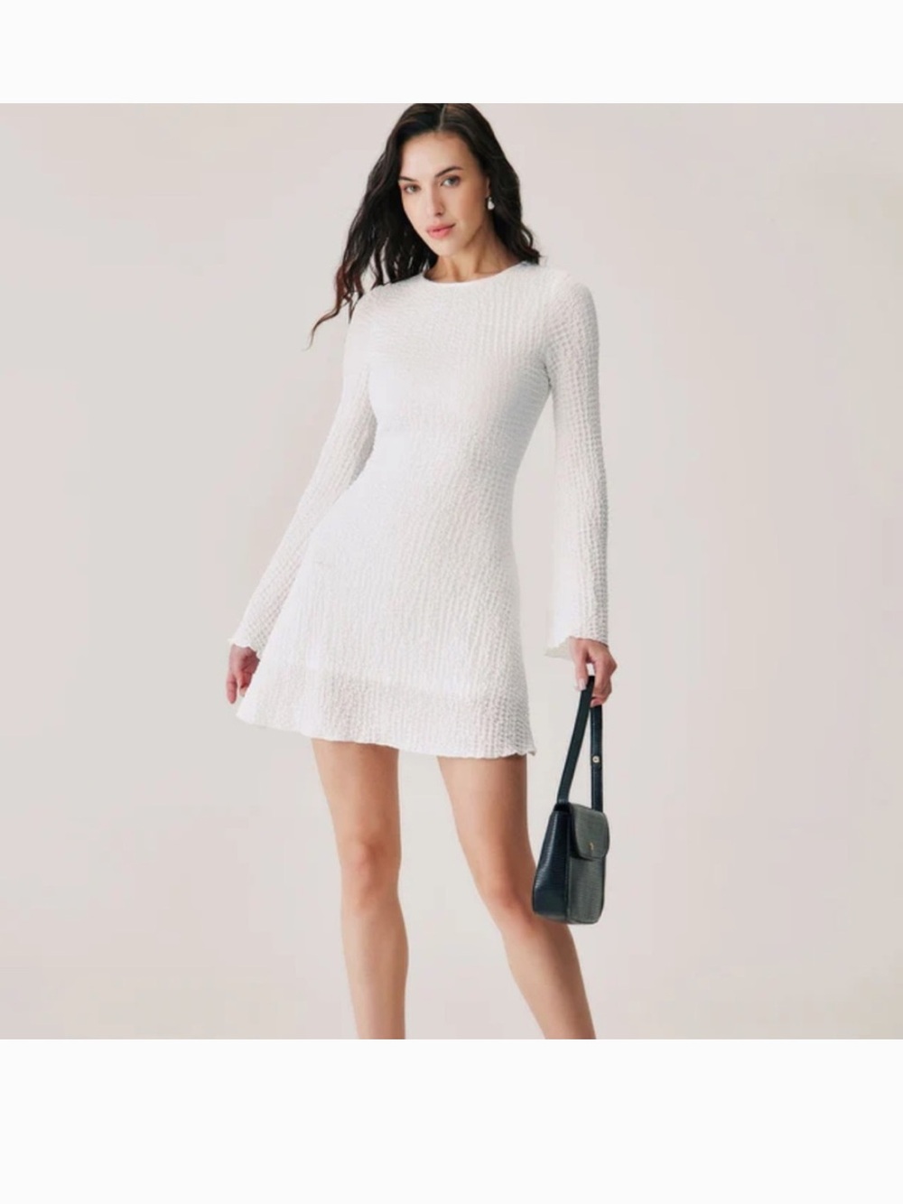 RIHOAS White Long-Sleeve Textured Mini Dress